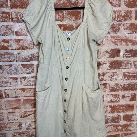 Madewell Light Green Linen Dress - SZ 14 - Picture 2 of 7